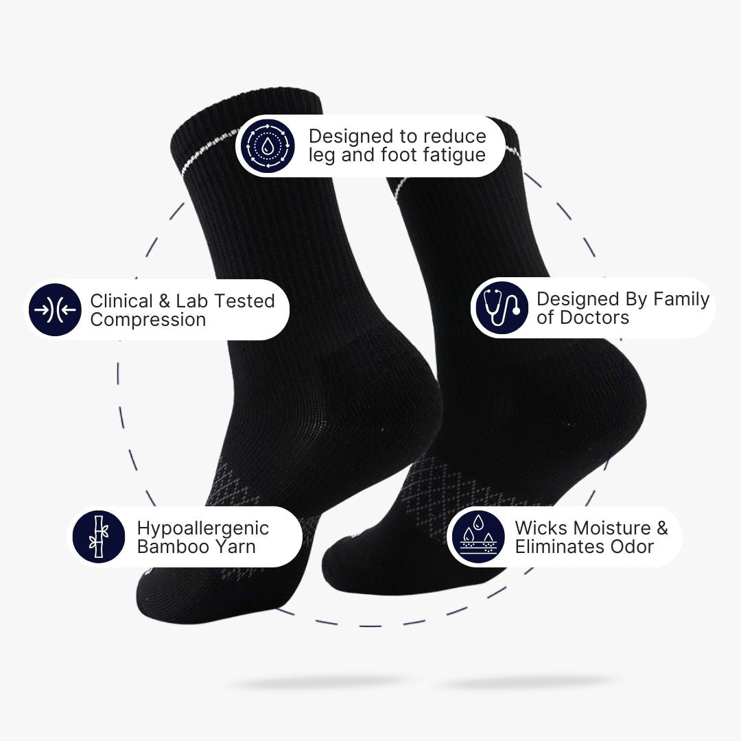 Bamboo Crew Compression Socks | Black | Medium Graduated Compression ...